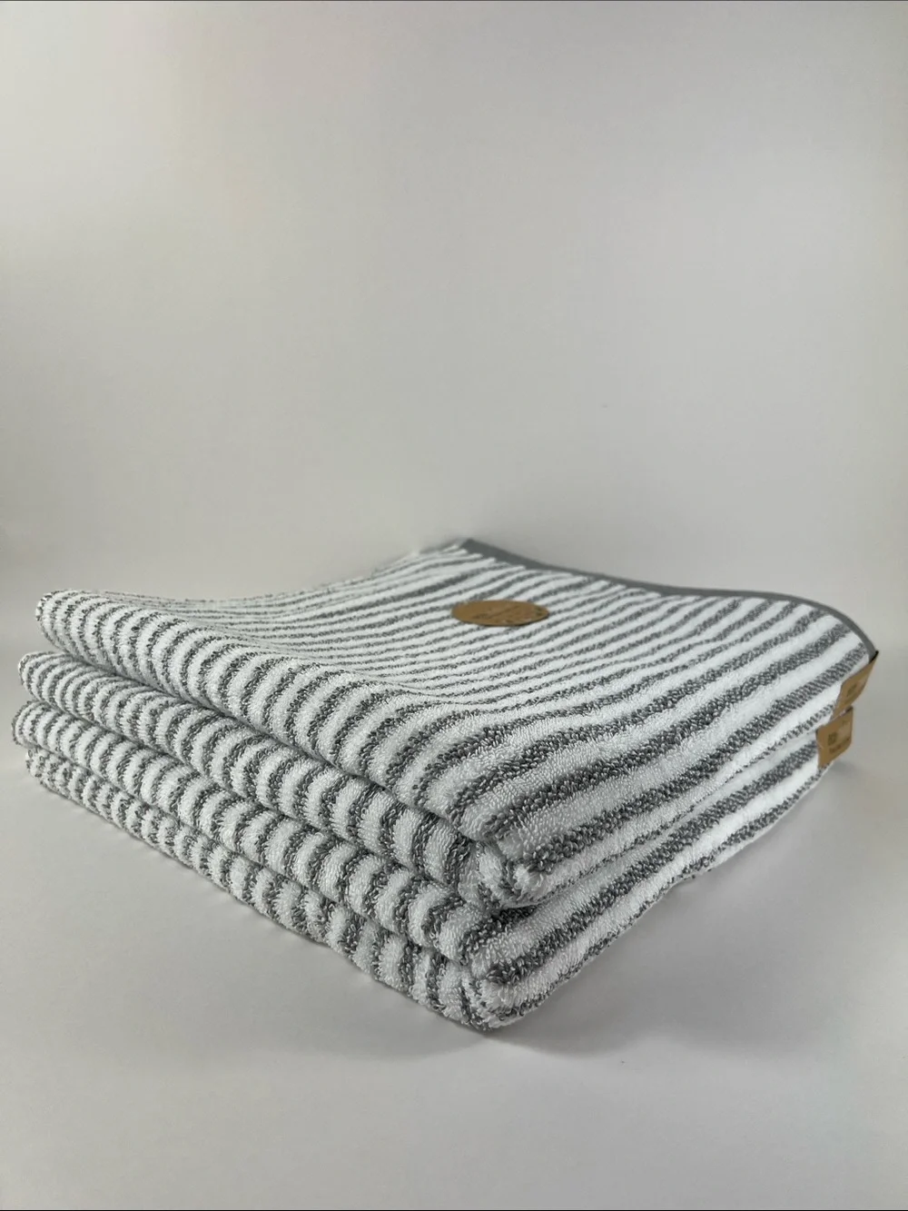 Eco Melange Bath Towels Light Gray & White Striped Soft Cotton Set of 2 NEW